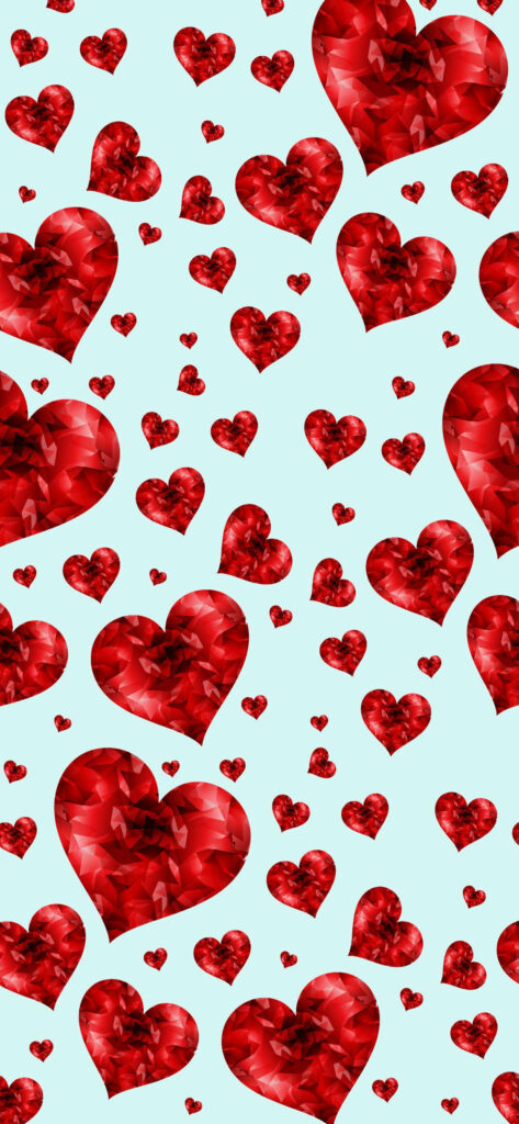Elegant Red Crystal Hearts on Soft Pastel Blue iPhone Wallpaper