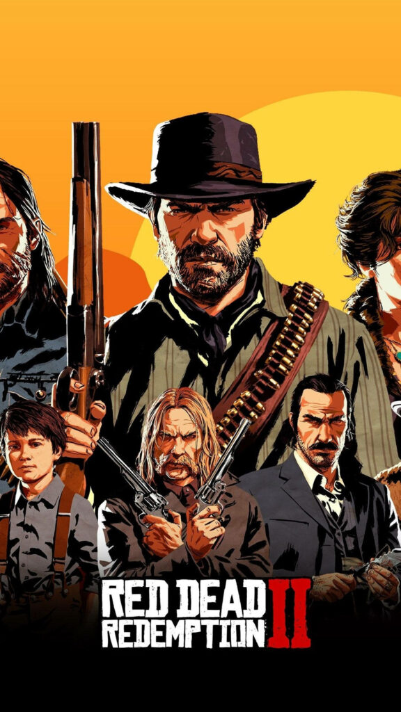 Vibrant Red Dead Redemption II Wallpaper: Main Characters in Action