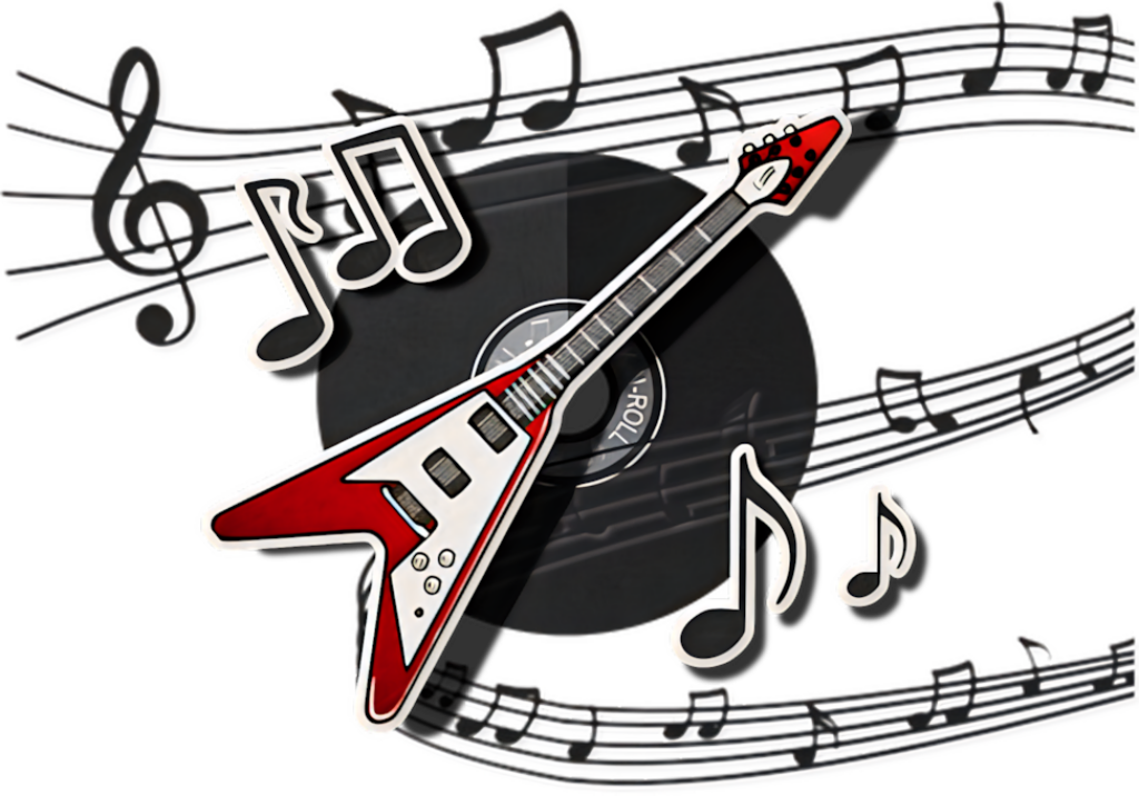 Vibrant Red Electric Guitar Wallpaper with Dynamic Musical Background