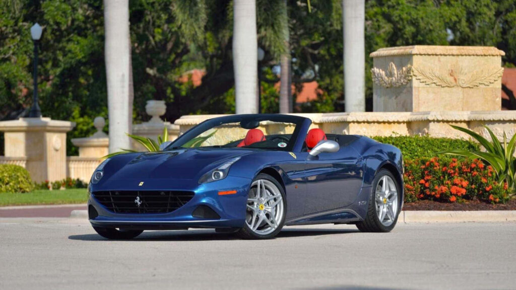Blue Ferrari California T on a Road Background Wallpaper