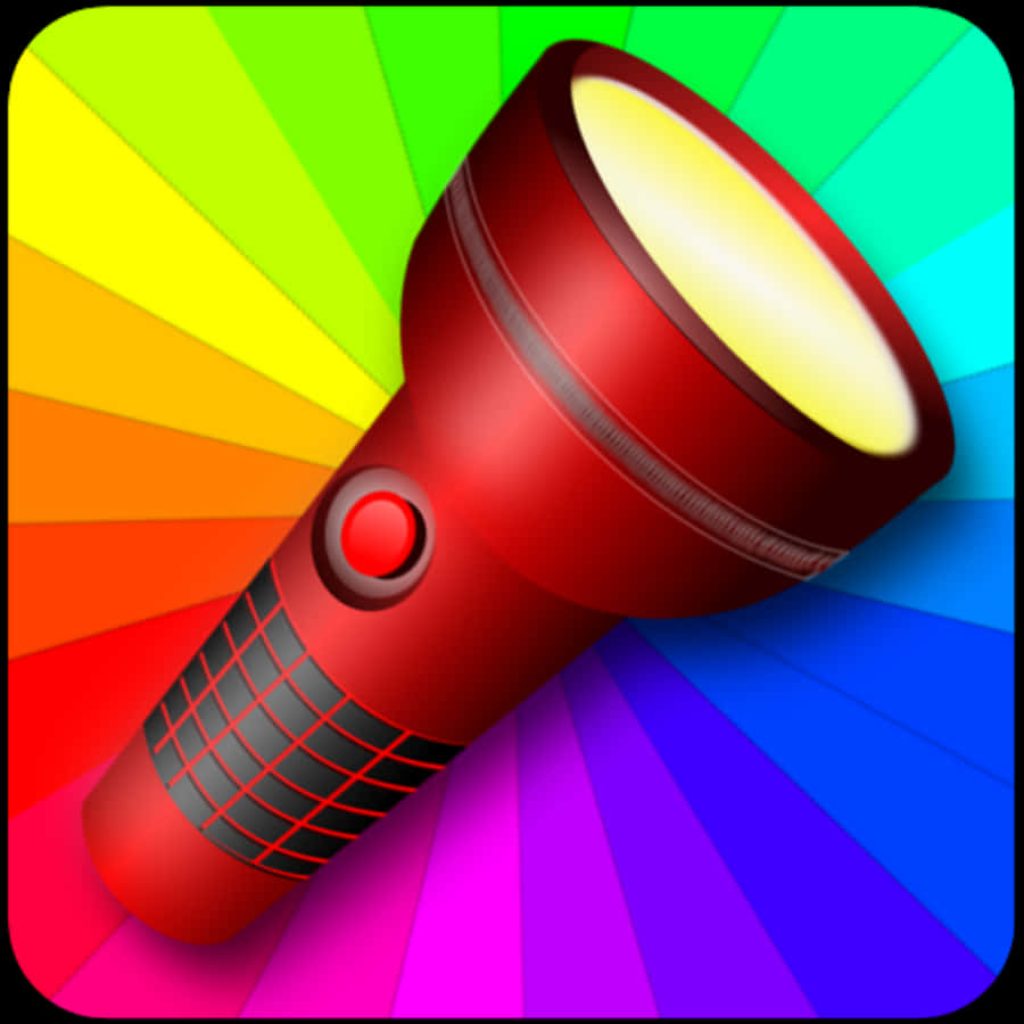 Vibrant red flashlight digital illustration on colorful rainbow sunburst background wallpaper