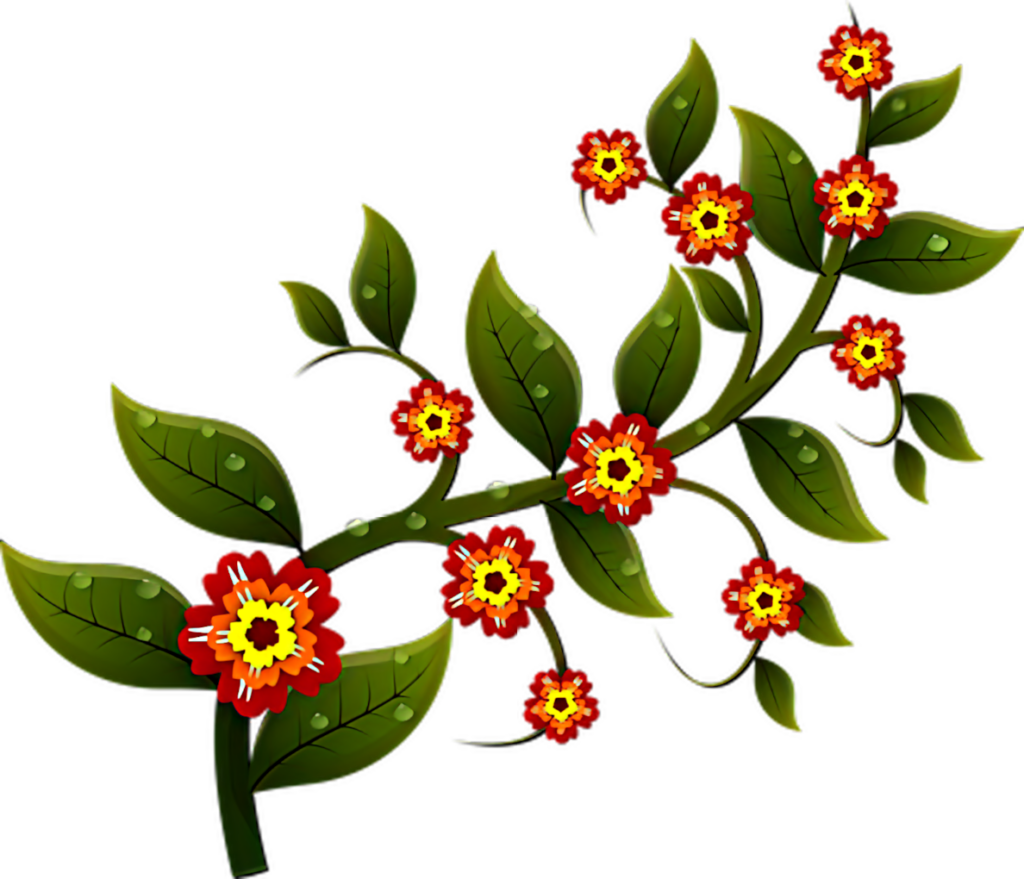 Vibrant Red Flower Branch with Dew Drops on Dark Background Wallpaper
