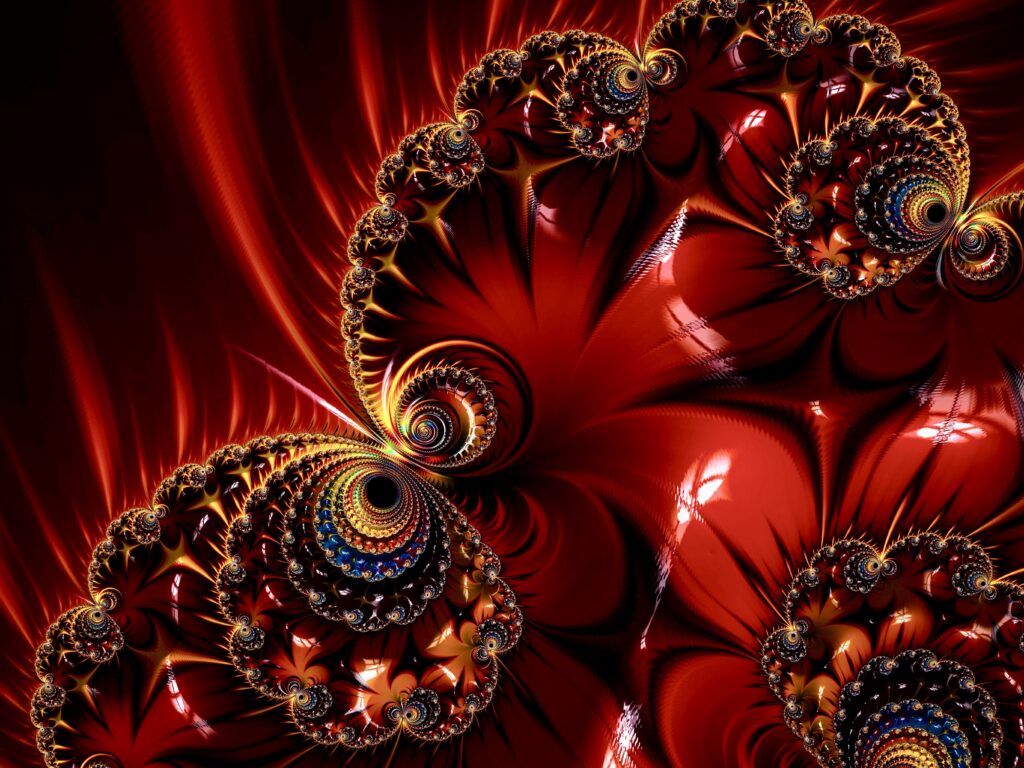 Vibrant Red Fractal Wallpaper: Intricate Jewel-Like Patterns