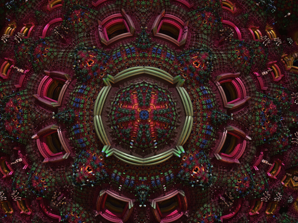 Vibrant Red Fractal Wallpaper: Intricate Symmetrical Design 4096x3072