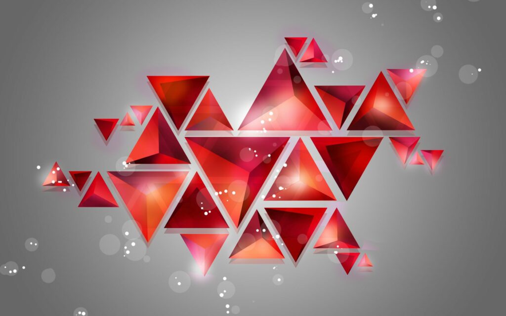 Vibrant Red Geometric Triangle Wallpaper with Shimmering Dots