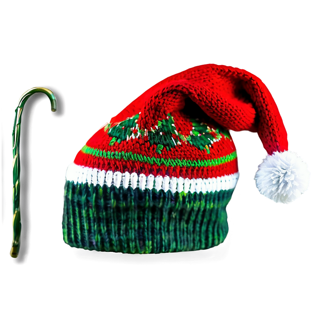 Vibrant Red & Green Christmas Hat with Candy Cane Holiday Background Wallpaper