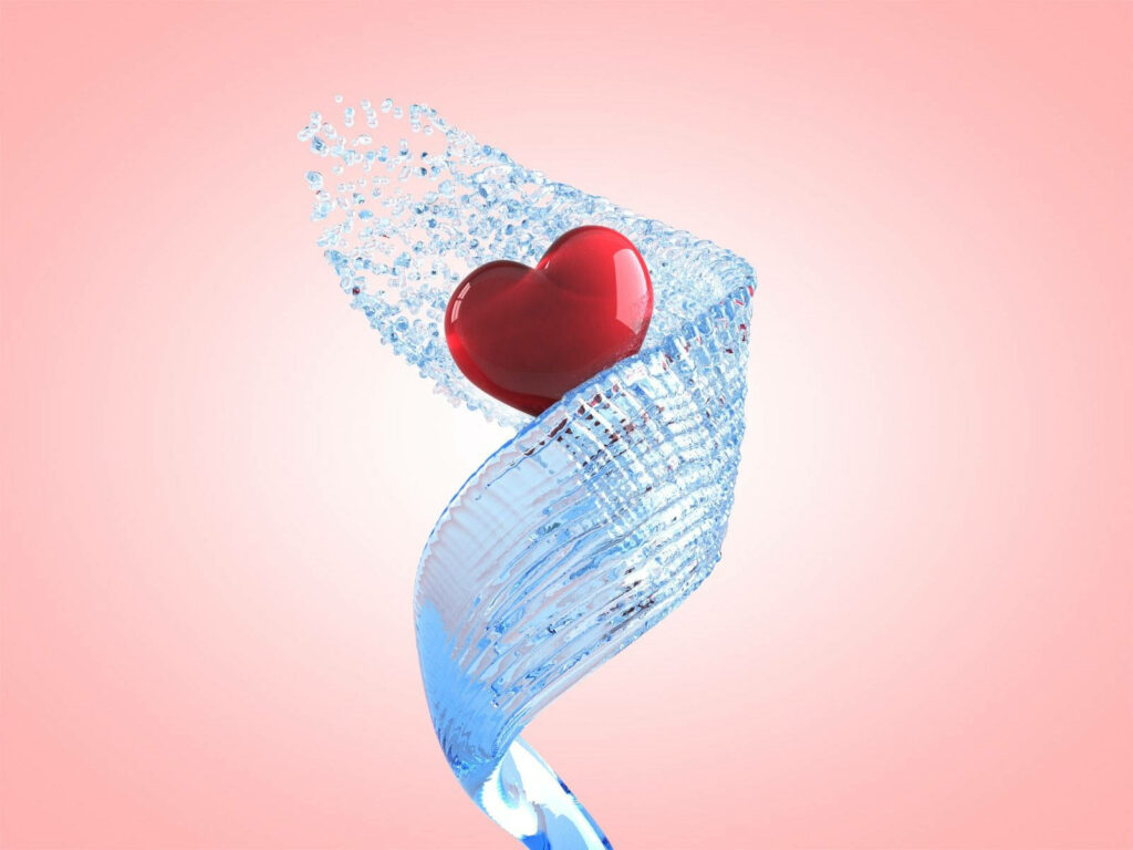 Red Heart in Crystal Water Wallpaper - Love & Purity Design