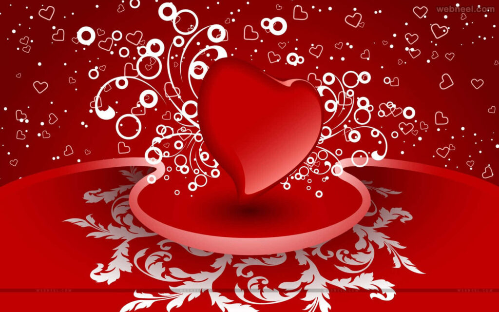 Vibrant Red Heart with White Patterns - Romantic Wallpaper Background