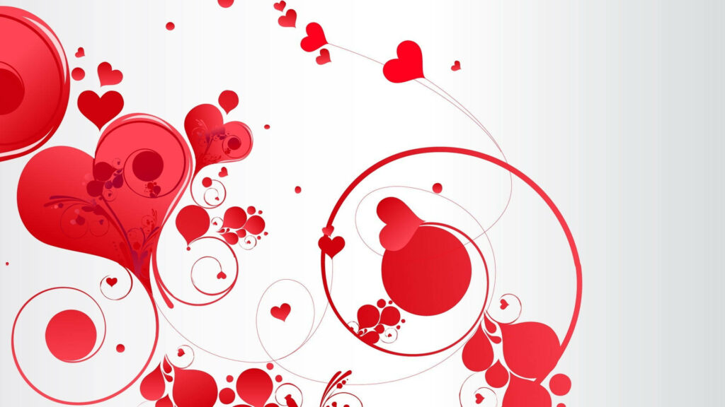 Vibrant Red Hearts & Swirls Wallpaper on White Background