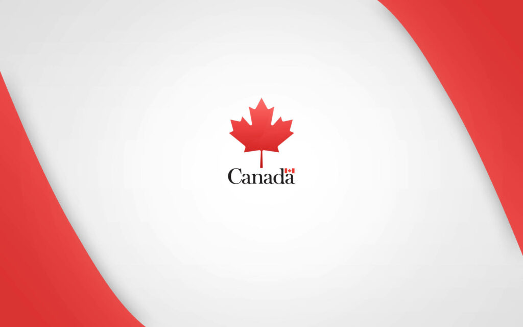 Vibrant red maple leaf Canada wallpaper with sleek white background and dynamic red curves