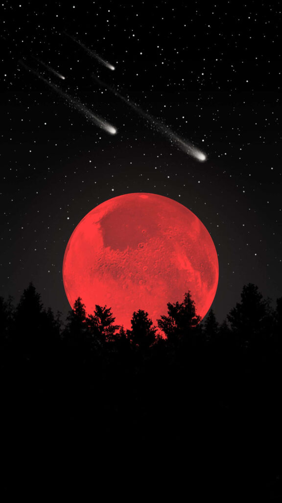 Vibrant Red Moon & Stars: Stunning Night Sky Wallpaper Background