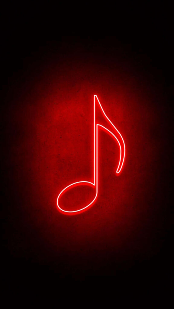 Glowing Red Neon Music Note Wallpaper for Music Lovers