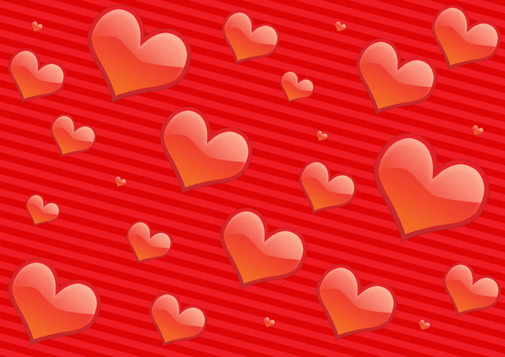 Vibrant Red & Orange Heart Wallpaper on Striped Background