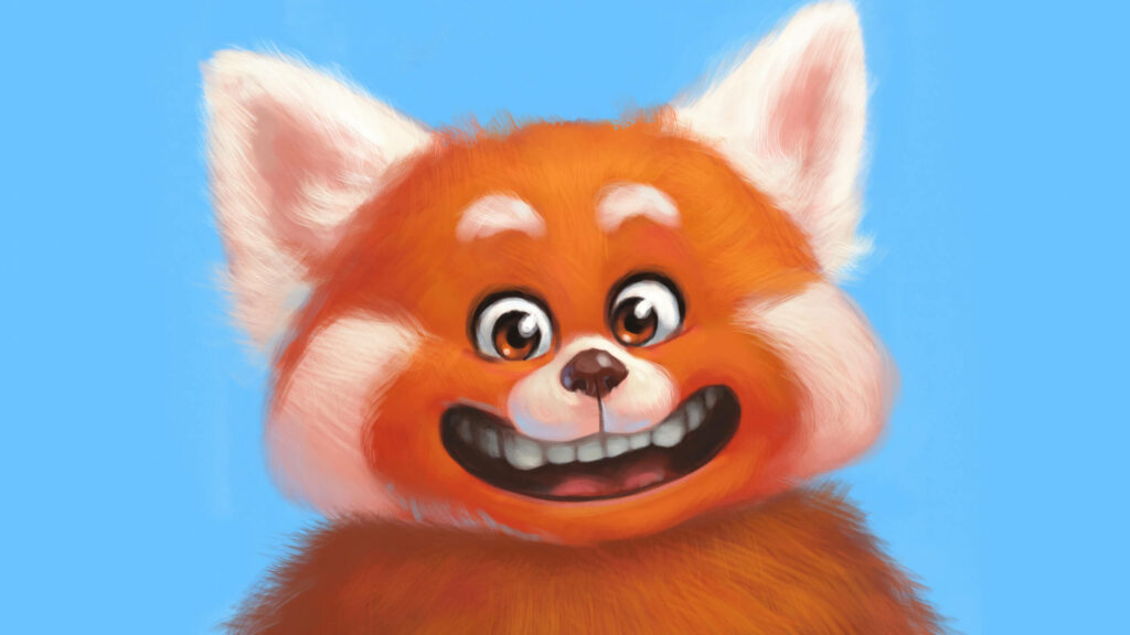 Cheerful Red Panda Digital Wallpaper on Bright Blue Background
