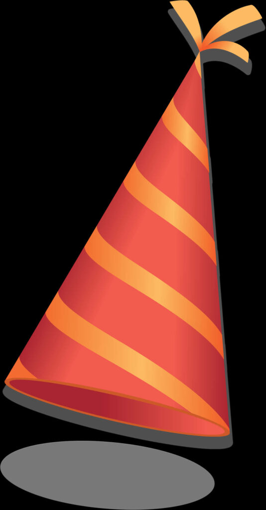 Vibrant Red Party Hat Wallpaper with Orange Stripes & Yellow Bow