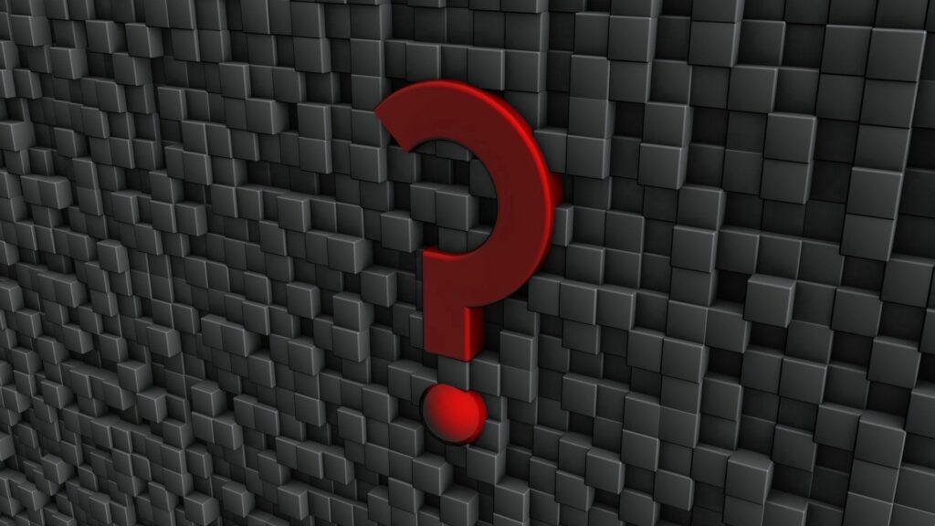 Vibrant Red Question Mark on Dark Metallic Cube Wallpaper