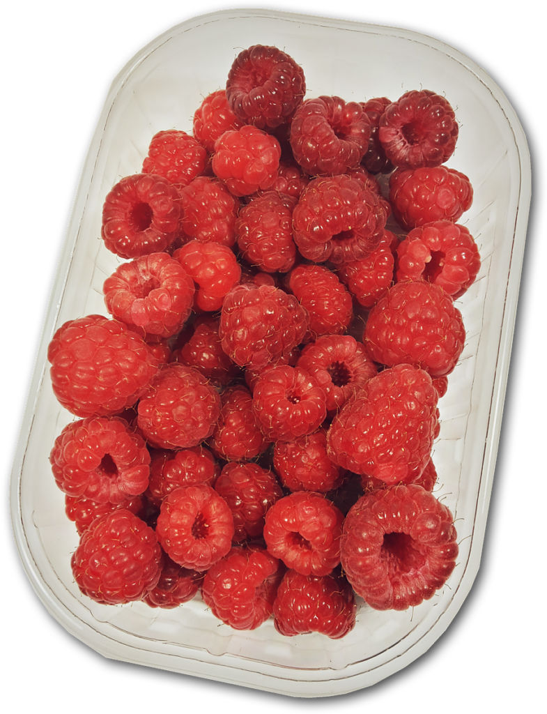 Vibrant Red Raspberries in Clear Plastic Container - Wallpaper Background