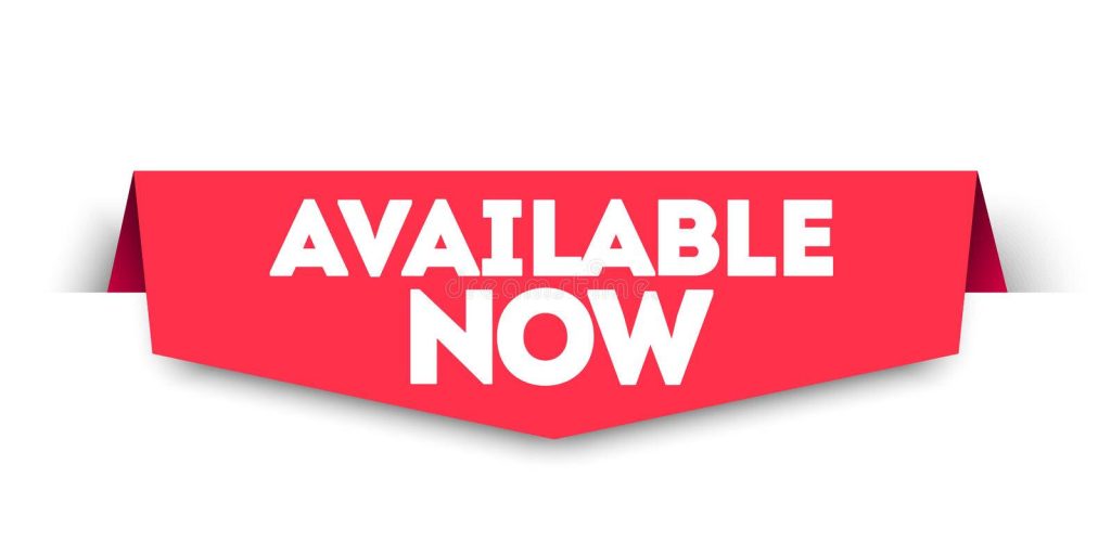Red ribbon banner with bold white Available Now text and stylized fold on white background wallpaper
