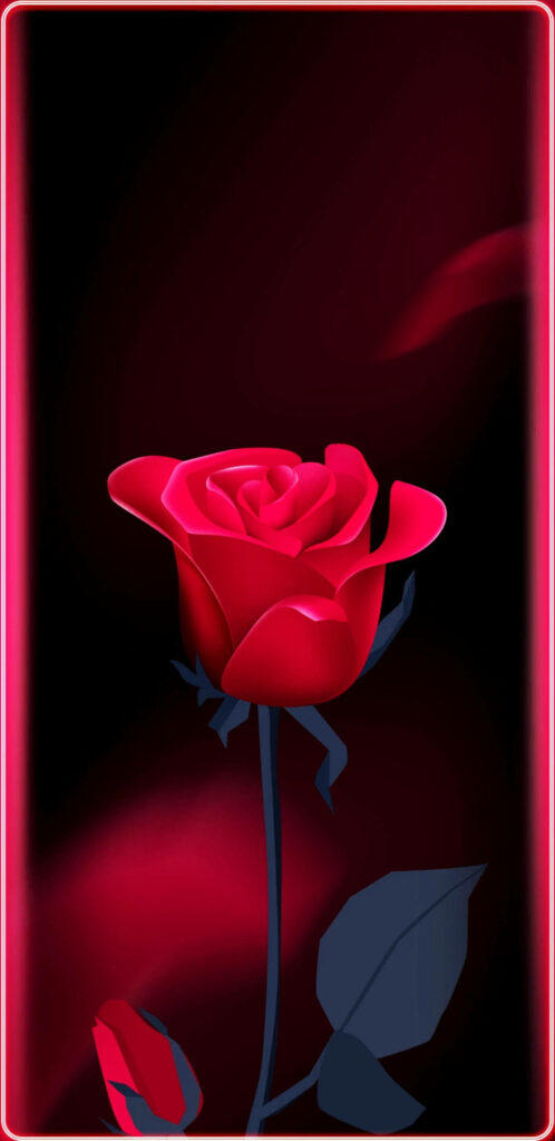 Vibrant Red Rose Digital Wallpaper on Dark Background