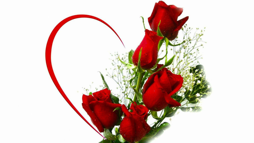 Vibrant Red Roses and Heart Design Wallpaper for Love & Passion