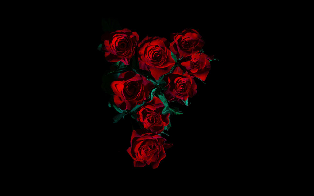 Vibrant Red Roses Heart Wallpaper on Bold Black Background