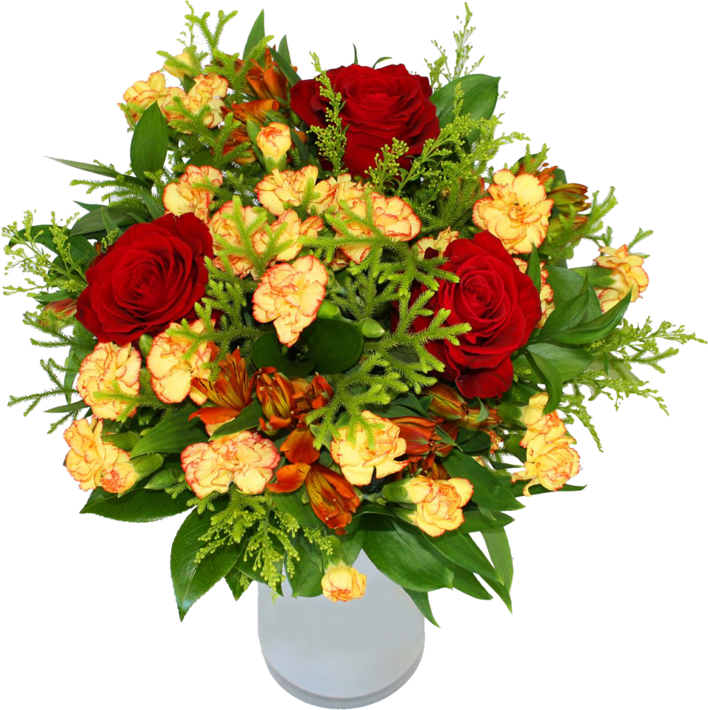 Vibrant Red Roses & Yellow-Orange Carnations Wallpaper Background