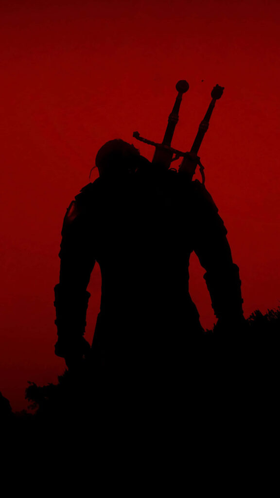 Vibrant Red Background: Striking Silhouette & Swords Wallpaper