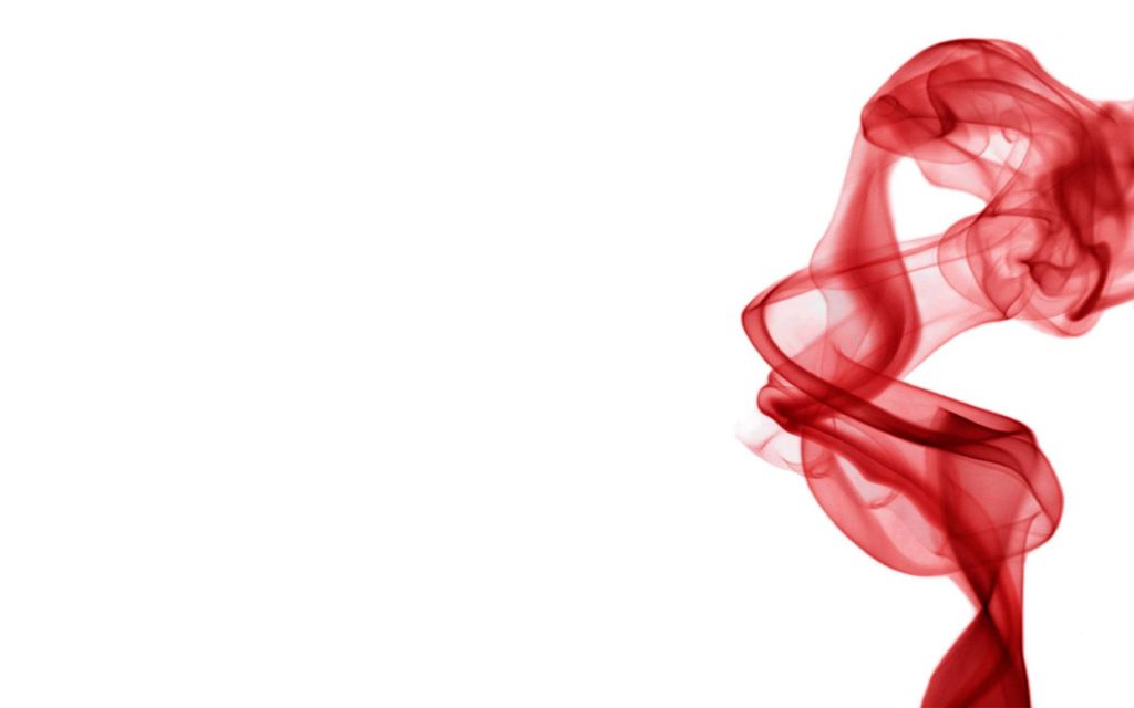 Vibrant red smoke wisps swirl abstractly on white background high-definition minimalist wallpaper