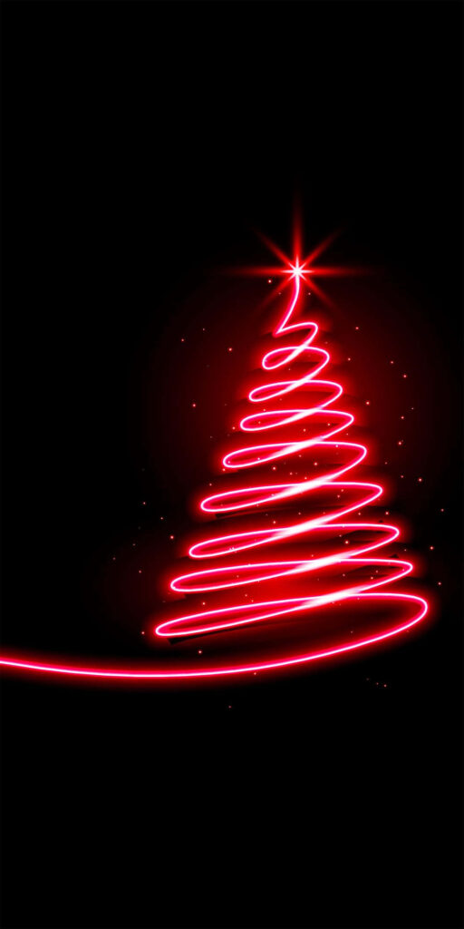 Vibrant Red Spiral Christmas Tree Wallpaper on Black Background