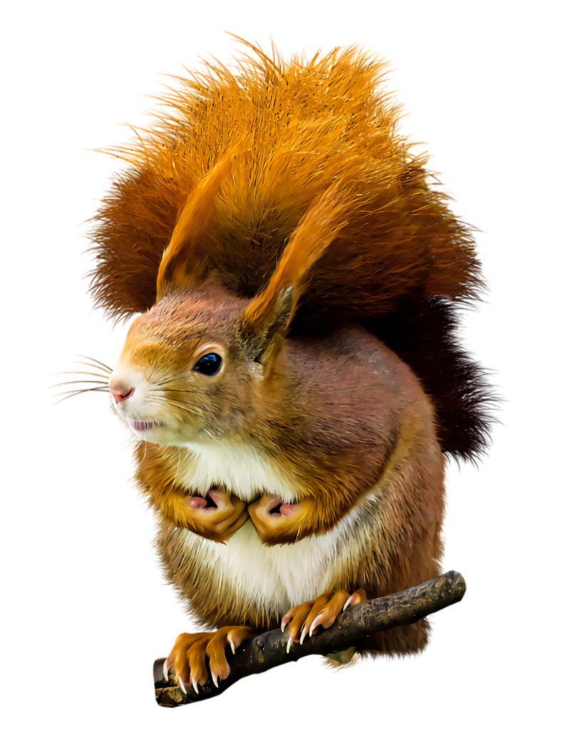 Vibrant Red Squirrel on Branch: Wildlife Wall Art Background Wallpaper