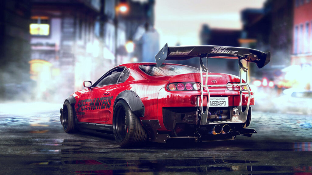 Stunning Red Toyota Supra Mk4 Wide-Body Urban Racing Wallpaper