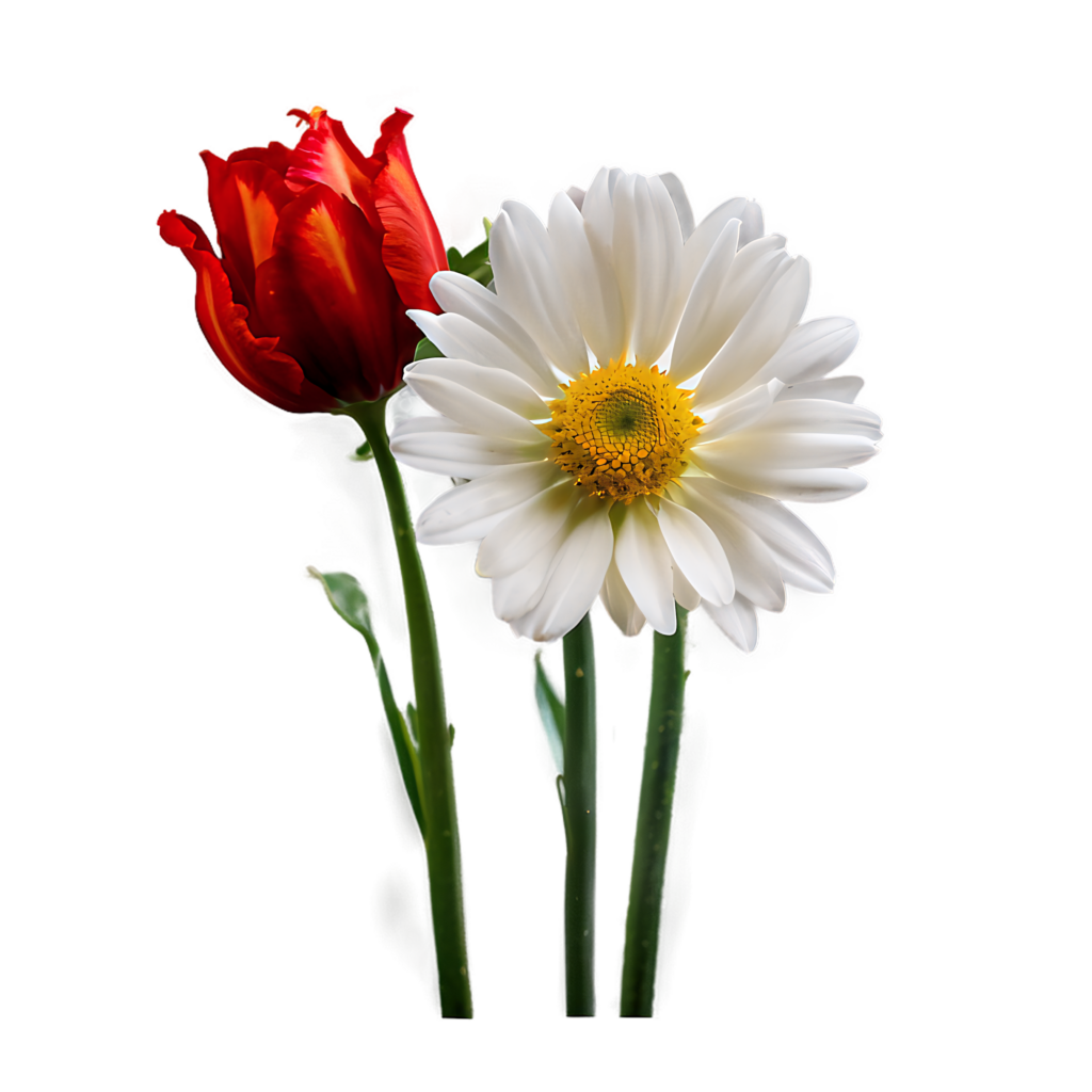 Vibrant Red Tulip and White Daisy Wallpaper for Digital Spaces