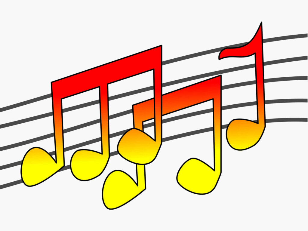 Vibrant Musical Notes Wallpaper: Colorful Gradient Red & Yellow Design