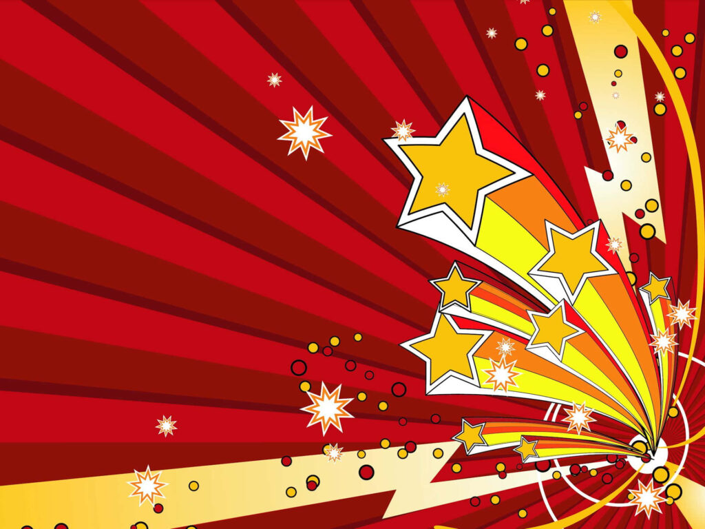 Vibrant Red and Yellow Wallpaper with Stars and Lightning Bolts