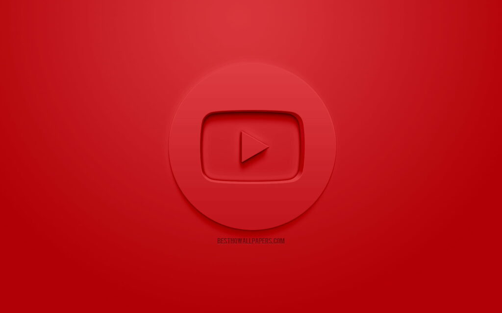 3D YouTube logo wallpaper embossed play button monochromatic red sleek modern desktop background