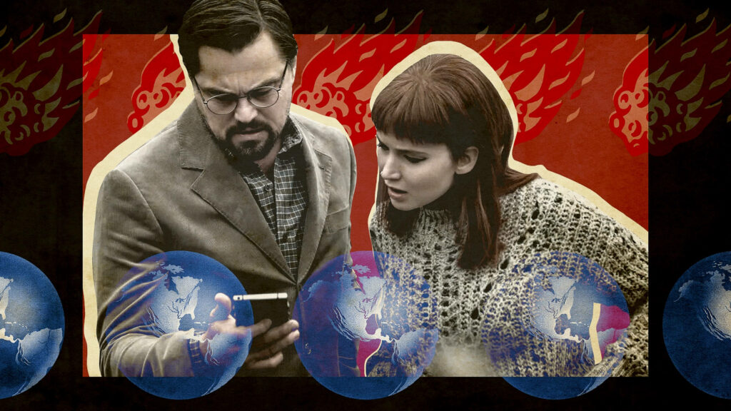 Vibrant Artistic Wallpaper: Focused Individuals & Earth Globes Design