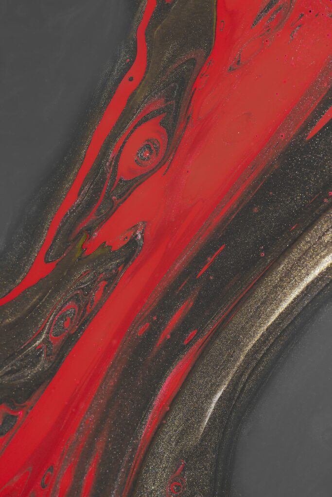 Dynamic Red and Gray Abstract Wallpaper: Striking Liquid Paint Design