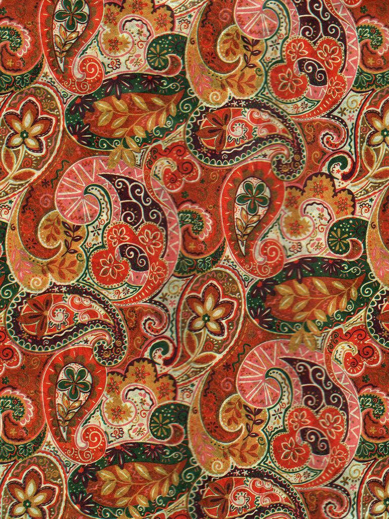 Vibrant Red & Green Boho iPhone Wallpaper: Intricate Paisley Design
