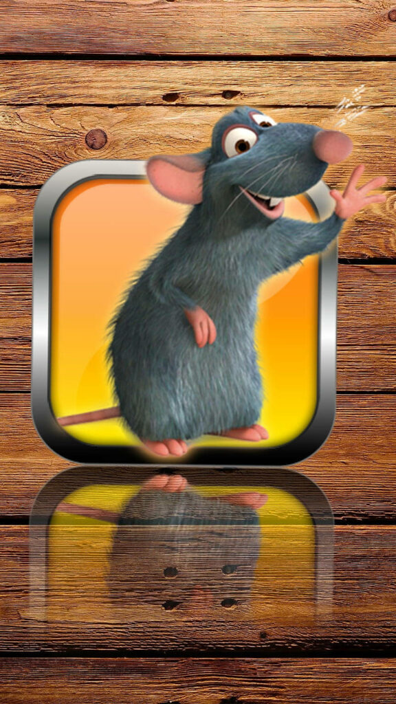 Vibrant Remy the Rat Wallpaper: Bright Orange & Wood Texture Design