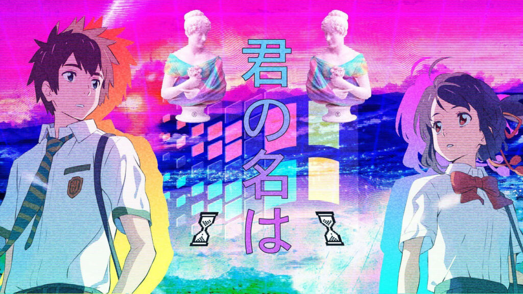 Retro Anime Wallpaper: Nostalgic Vaporwave Art Inspired by *Your Name*