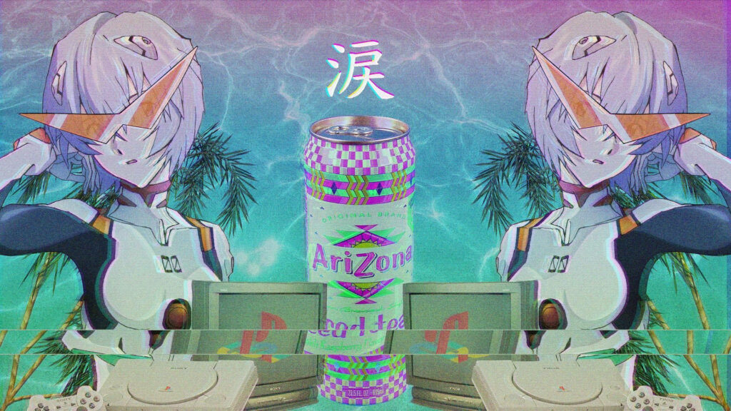 Vibrant Retro Anime Wallpaper: Neon Evangelion Aesthetic Design