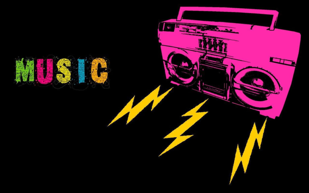 Vibrant Retro Boombox Wallpaper: Pink Graffiti Style & Colorful Music