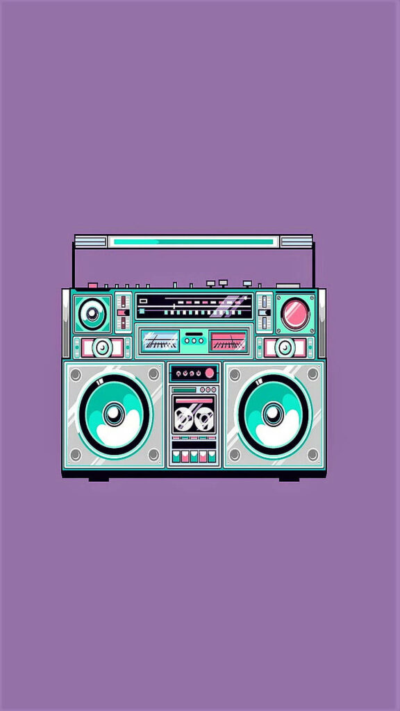 Vibrant Retro Boombox Wallpaper: Nostalgic Purple Background Design