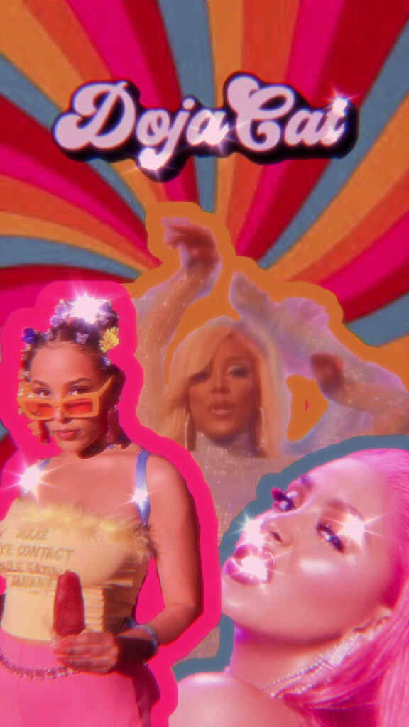 Vibrant Retro Doja Cat Wallpaper: Colorful Psychedelic Designs