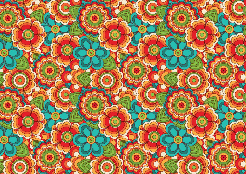 Vibrant Retro Floral Wallpaper: Bold 70s Style Background Design