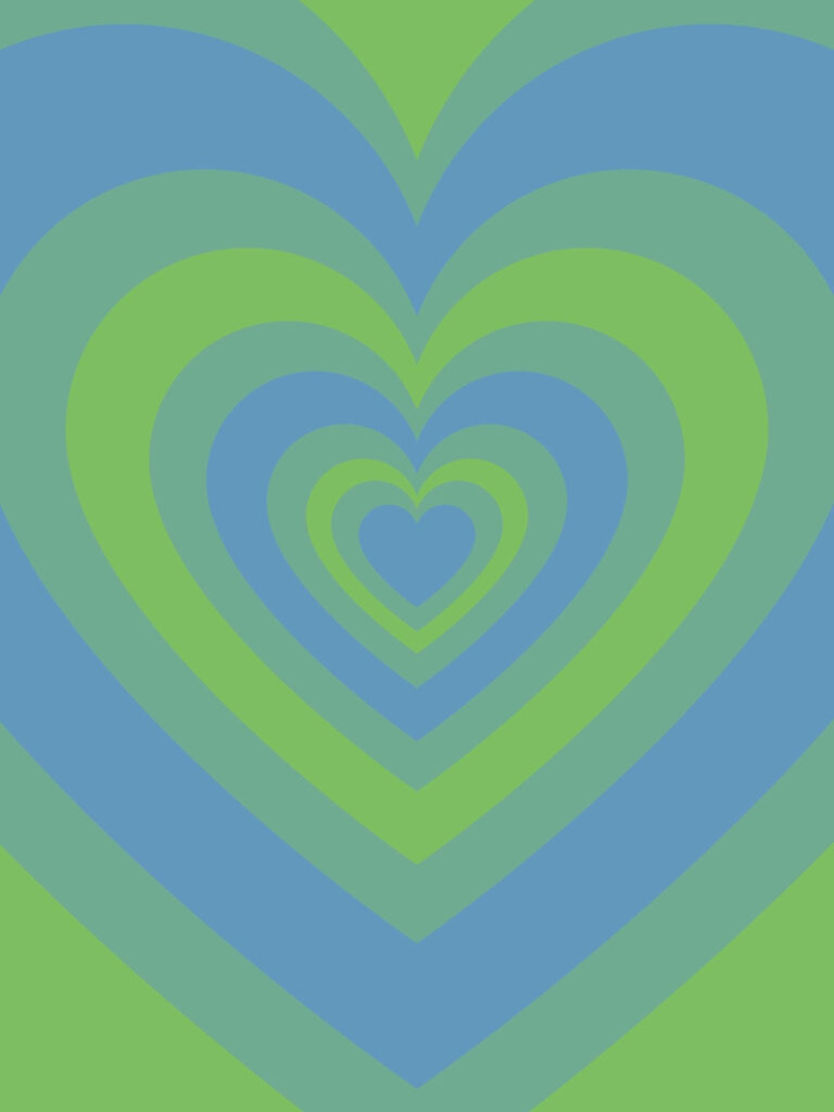 Vibrant Retro Wallpaper: Overlapping Blue & Green Heart Patterns