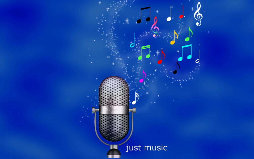 Retro Microphone Wallpaper: Vibrant Music Notes & Sparkling Effects