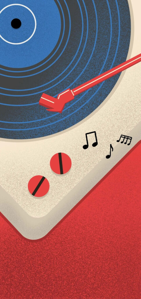 Vibrant Retro Turntable Wallpaper: 4K Vinyl Record & Musical Notes