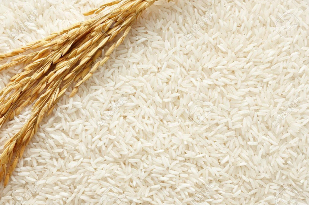Golden Rice Wallpaper: Vibrant Design over White Rice Grains