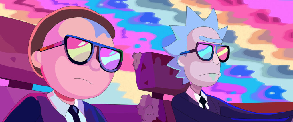 Vibrant Rick and Morty Wallpaper with Psychedelic Background